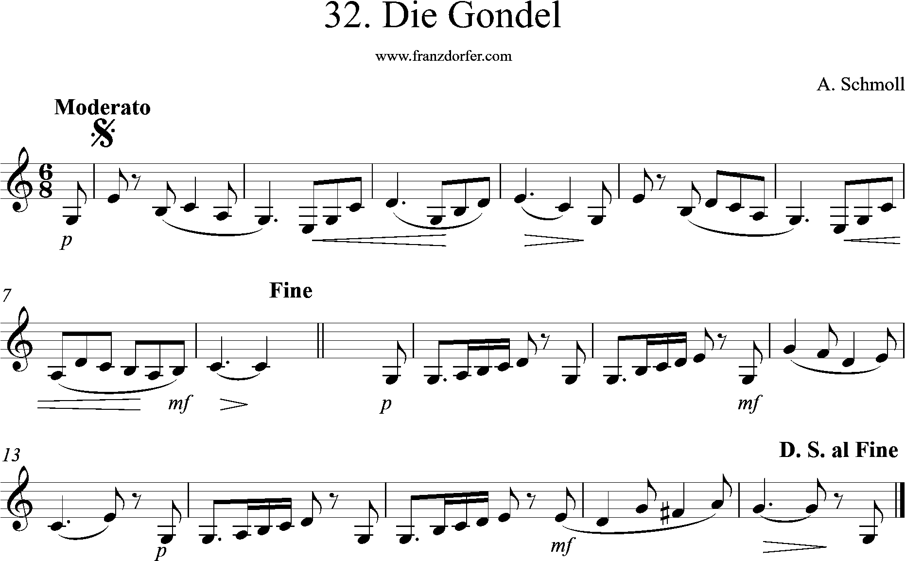 clarinet sheet, die Gondel, c-low
